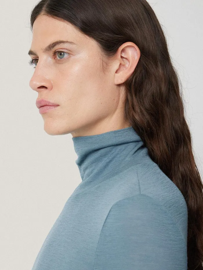 Women Wool Jersey Polo Neck Top Water Blue Jigsaw Knitwear and Cashmere