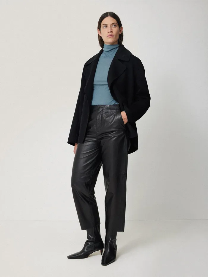 Women Wool Jersey Polo Neck Top Water Blue Jigsaw Knitwear and Cashmere