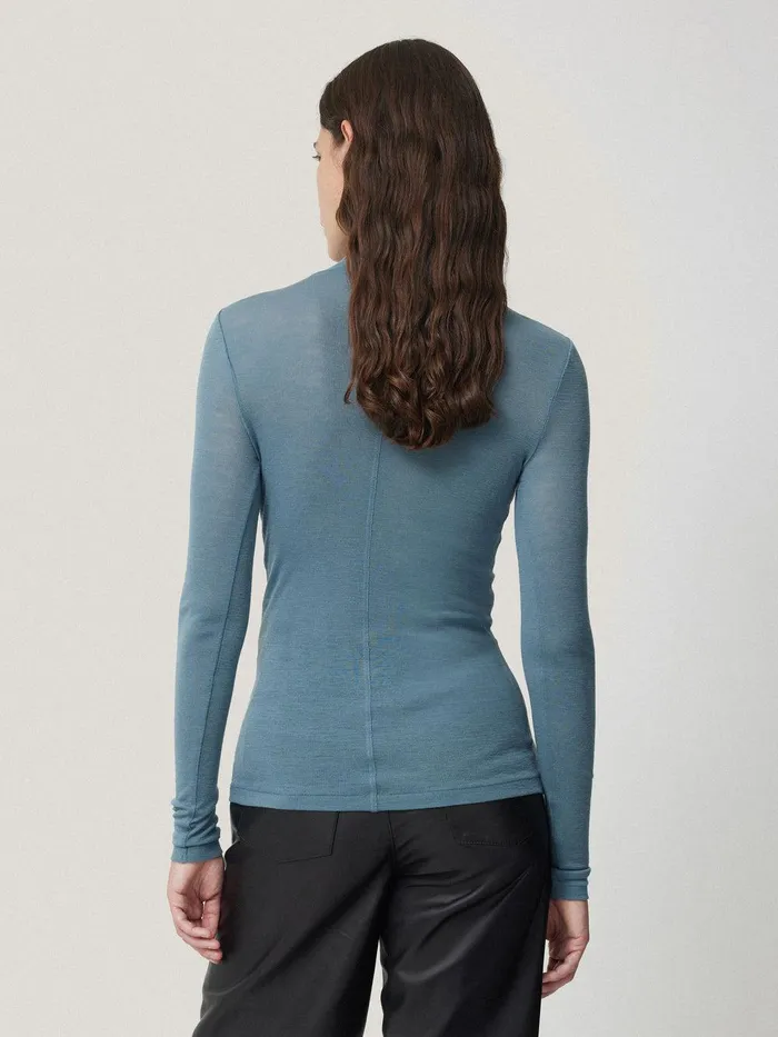 Women Wool Jersey Polo Neck Top Water Blue Jigsaw Knitwear and Cashmere