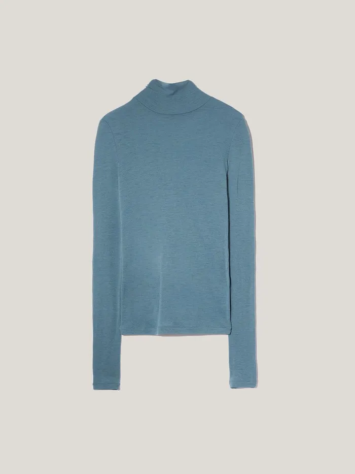 Women Wool Jersey Polo Neck Top Water Blue Jigsaw Knitwear and Cashmere