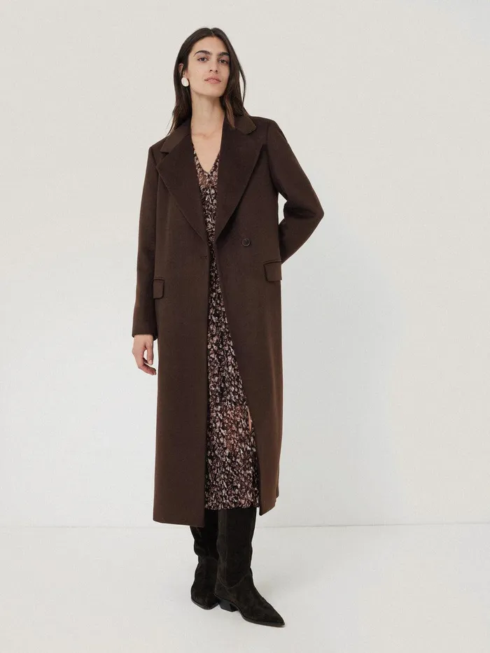 Women Wool Maxi City Coat Chocolate Jigsaw Coats and Jackets
