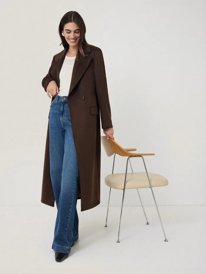 Women Wool Maxi City Coat Chocolate Jigsaw Coats and Jackets