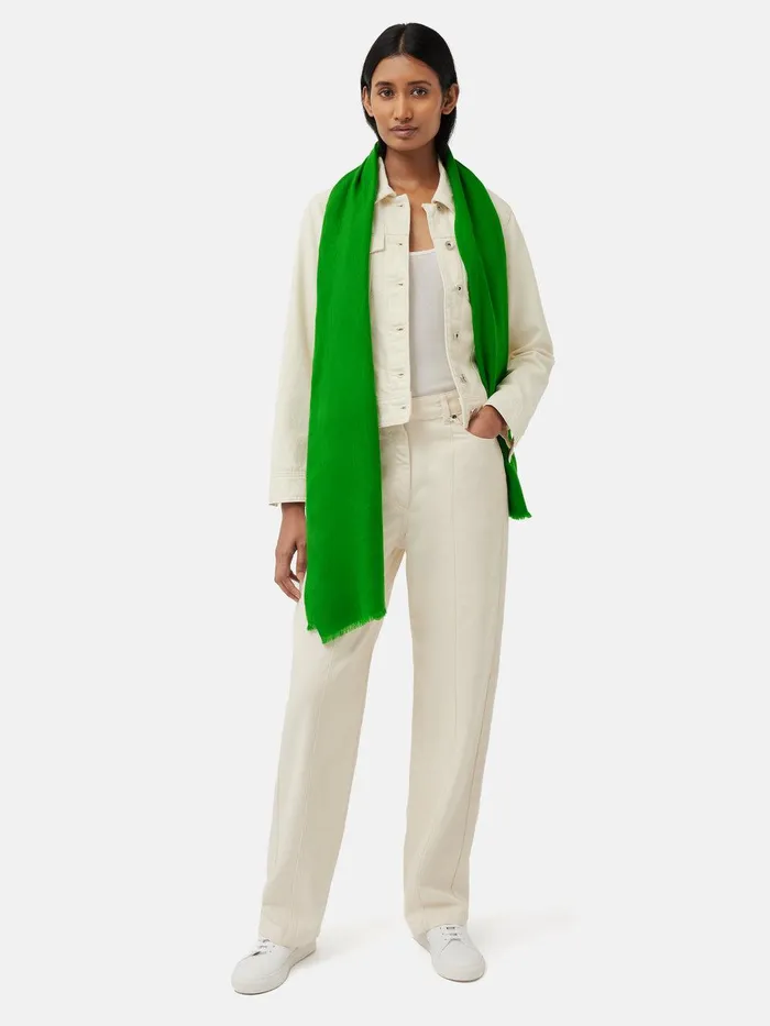 Women Wool Silk Pashmina Green Jigsaw Ponchos and Scarves