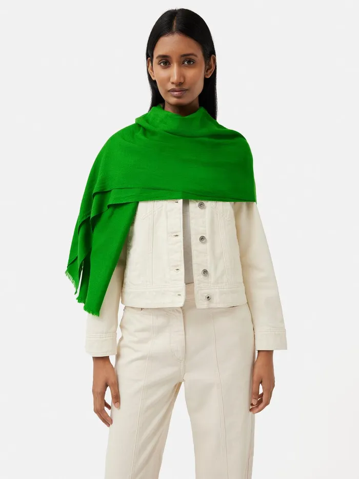 Women Wool Silk Pashmina Green Jigsaw Ponchos and Scarves