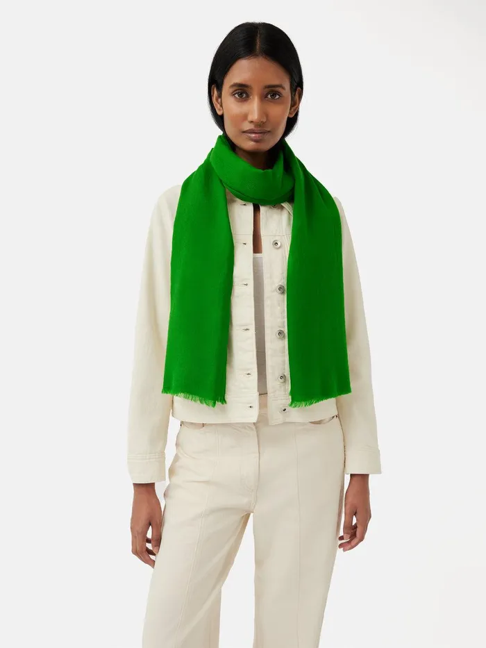 Women Wool Silk Pashmina Green Jigsaw Ponchos and Scarves