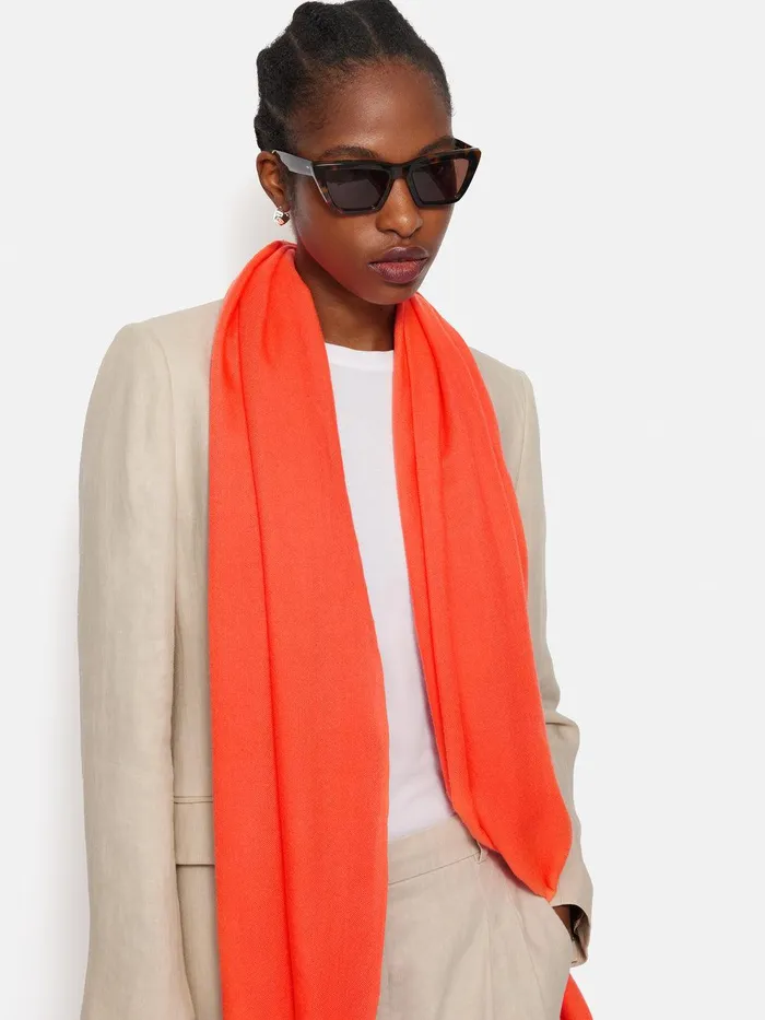 Women Wool Silk Pashmina Orange Jigsaw Ponchos and Scarves