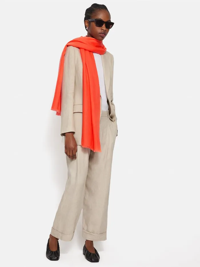 Women Wool Silk Pashmina Orange Jigsaw Ponchos and Scarves